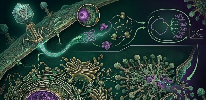 A microscopic view of a virus and the mechanism by which it invades a host cell.
